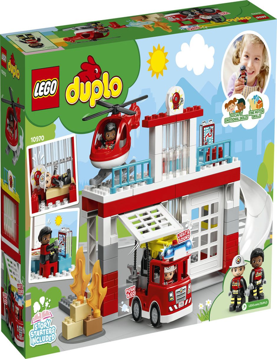 LEGO DUPLO - Juego de estación de bomberos y helicóptero 10970, con camión  de juguete Push & Go para niños pequeños, niños y niñas de 2 años de edad