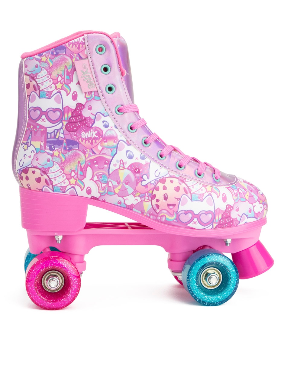 Patines 4 Ruedas Onix Para Niña De Alas 3d Rosa Con Luz Led