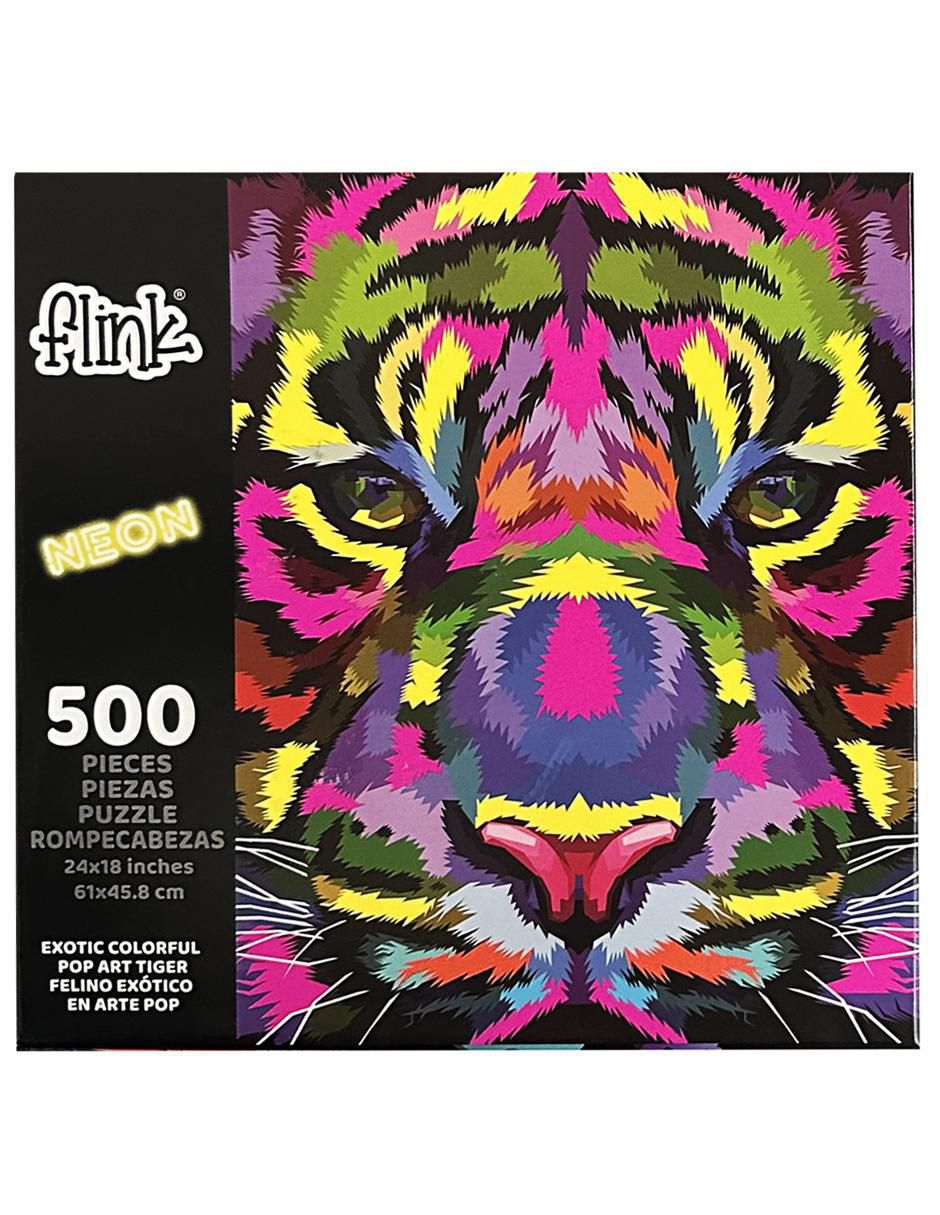 Rompecabezas felino tigre exótico en arte pop con tintas neon 500 piezas