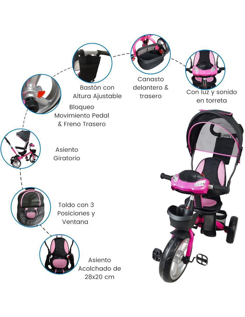 Triciclo the baby shop "rodada" 10 asiento 360 con luz y sonido "para" unisex