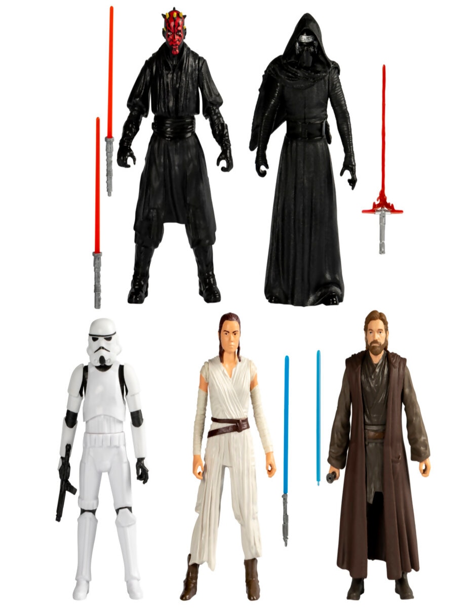 Set figuras de acción articuladas Star Wars Darth Maul, Kylon Ren, Stormtrooper, Obi-Wan Kenobi y Rey 2