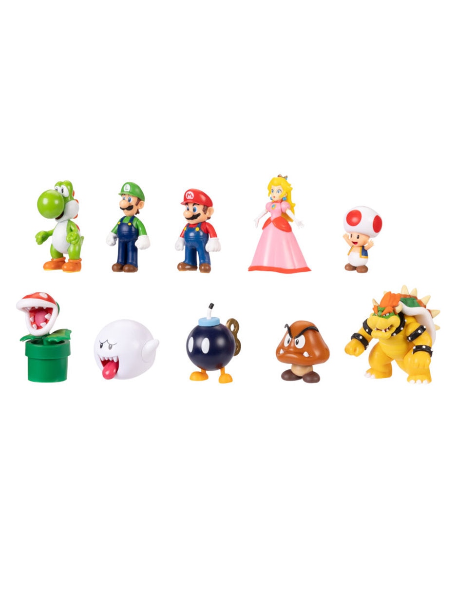Set figuras acción articulada Super Mario Mario, Luigi, Peach, Yoshi, Toad, Boo, Goomba, Bowser, Bob-omb, Piraña 6