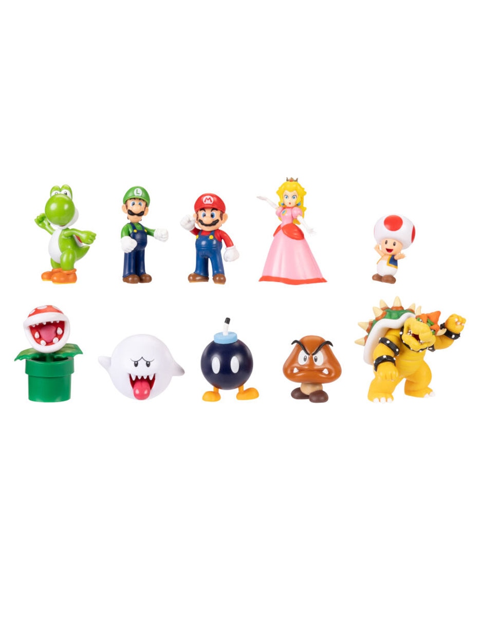Set figuras acción articulada Super Mario Mario, Luigi, Peach, Yoshi, Toad, Boo, Goomba, Bowser, Bob-omb, Piraña 8