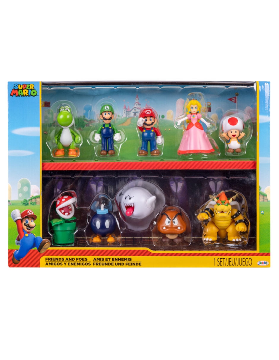 Set figuras acción articulada Super Mario Mario, Luigi, Peach, Yoshi, Toad, Boo, Goomba, Bowser, Bob-omb, Piraña 9