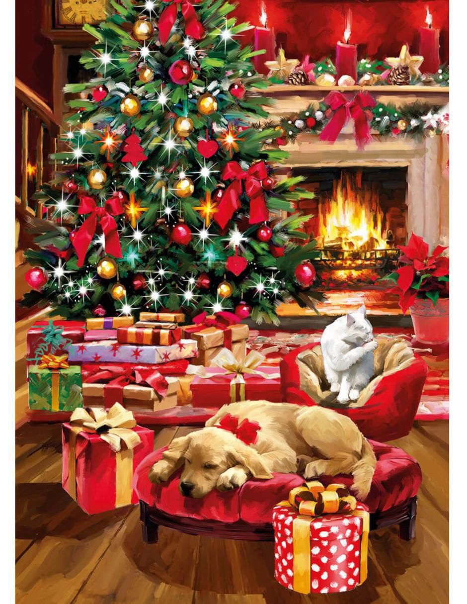 Rompecabezas Perritos Navidad en la Chimenea 1000 piezas 2