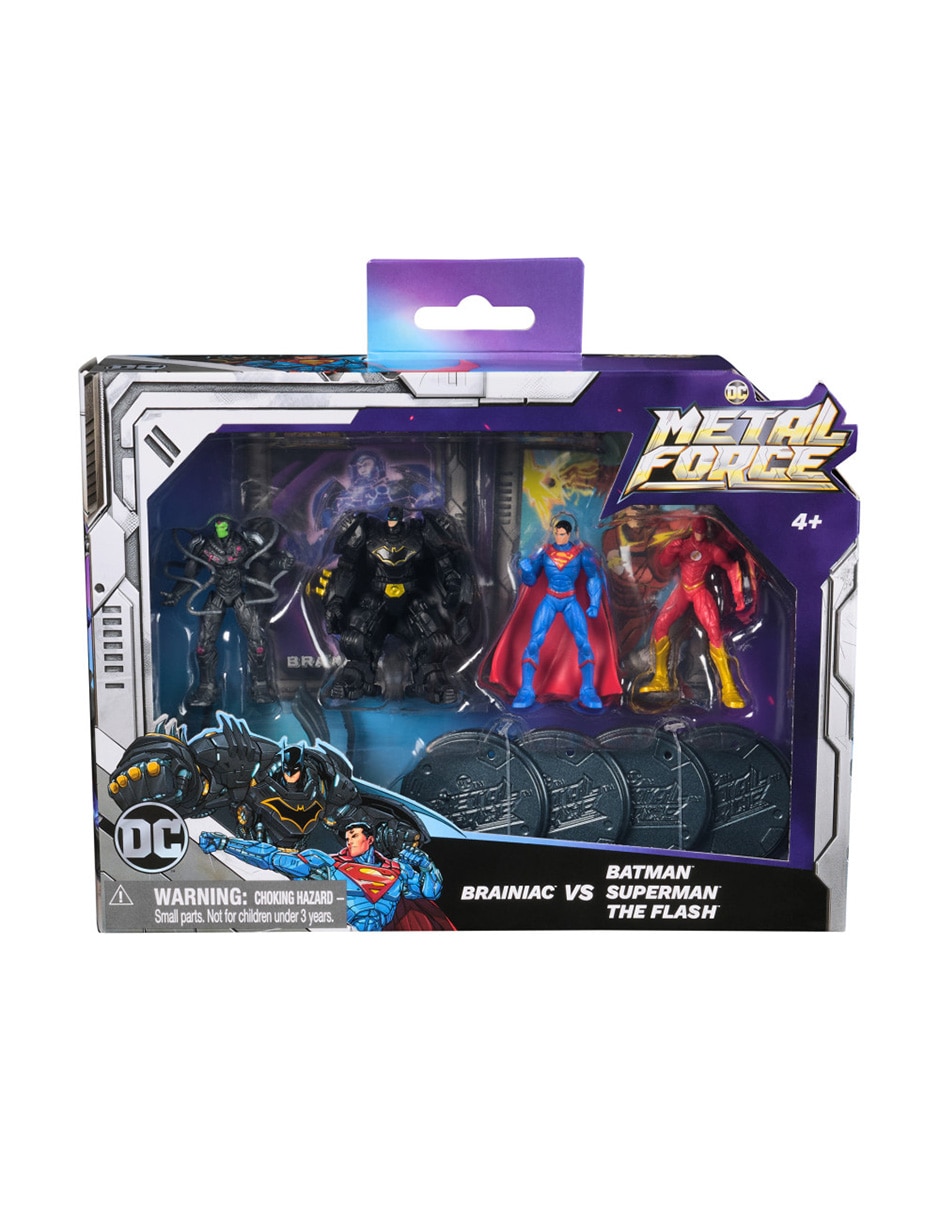 Set figuras acción articulada DC Metal Force Brainiac,Batman,Superman y The Flash collectors 3