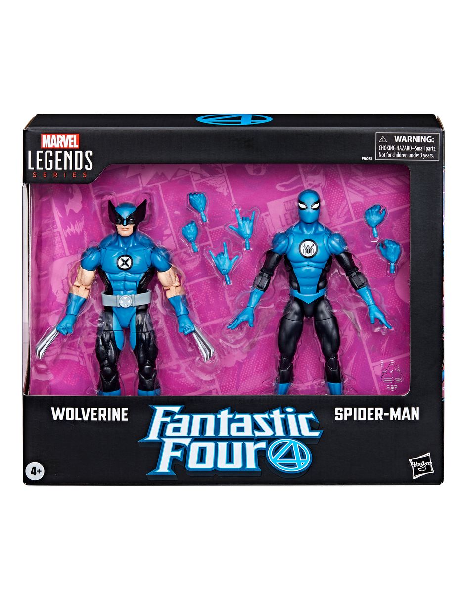 Set figuras acción articuladas Fantastic 4 Wolverine y Spider-Man Collectors 6
