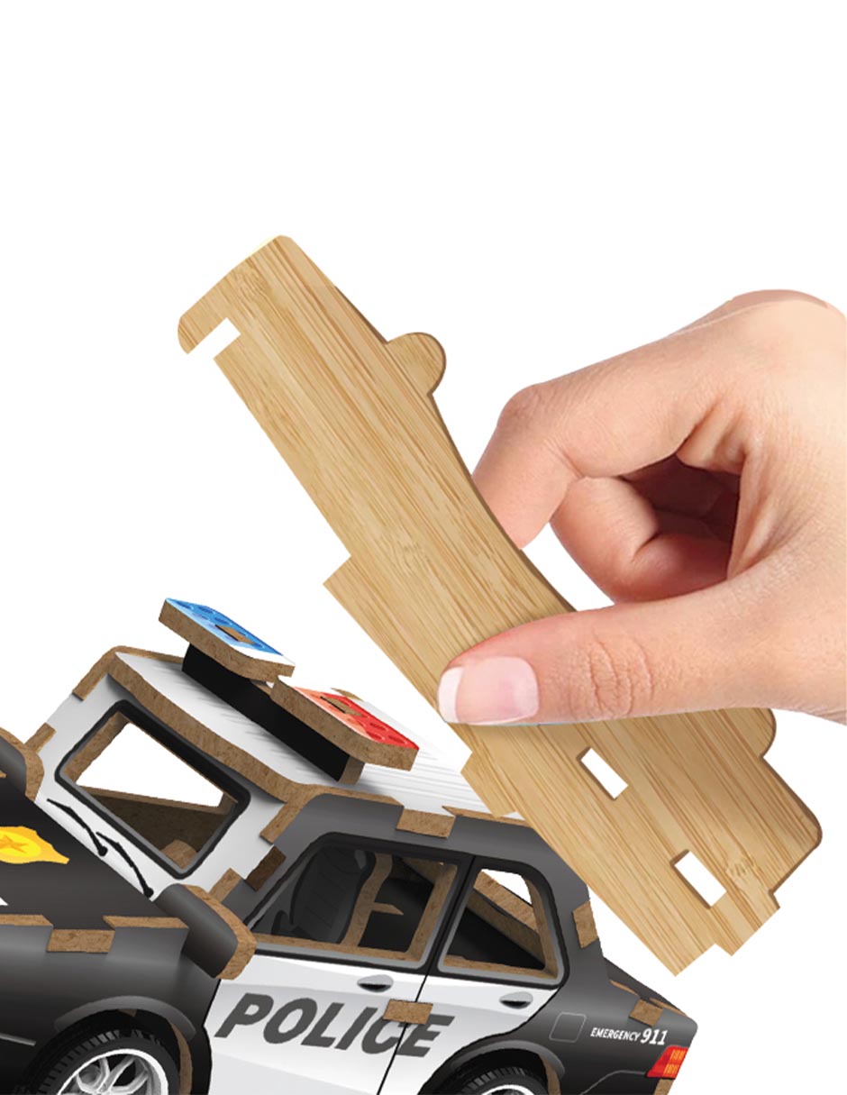 Rompecabezas patrulla 3D mini wooden police car puzzle 29 piezas 2
