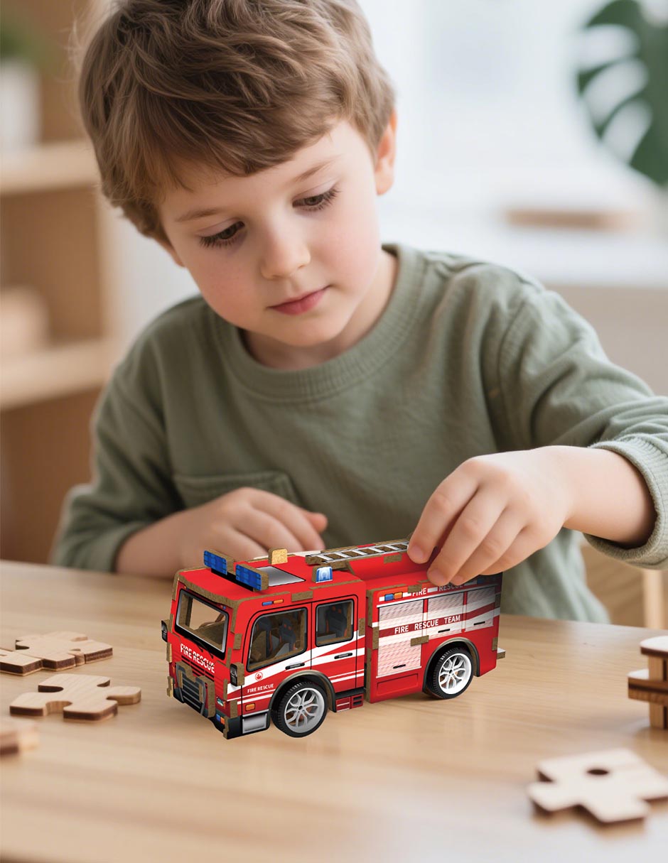 Rompecabezas camion de bomberos 3D mini wooden fire truck puzzle 36 piezas 2