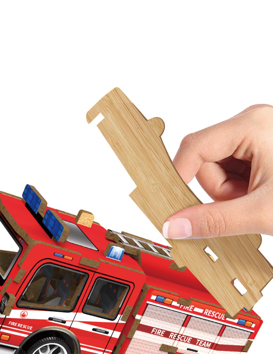 Rompecabezas camion de bomberos 3D mini wooden fire truck puzzle 36 piezas 3