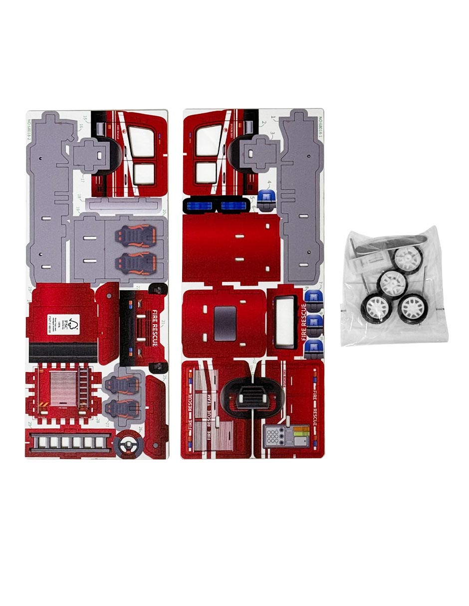 Rompecabezas camion de bomberos 3D mini wooden fire truck puzzle 36 piezas 4