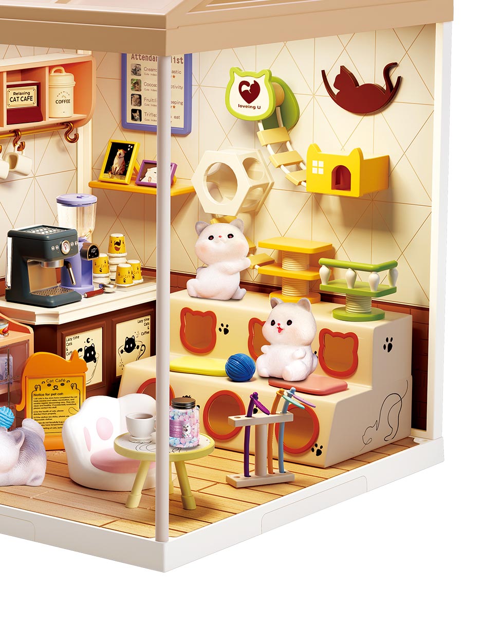 Casa miniatura cafetería DIY Assembling Cat Coffee Shop Set 2