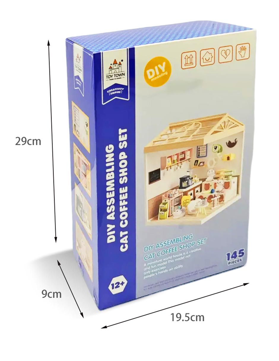 Casa miniatura cafetería DIY Assembling Cat Coffee Shop Set 6