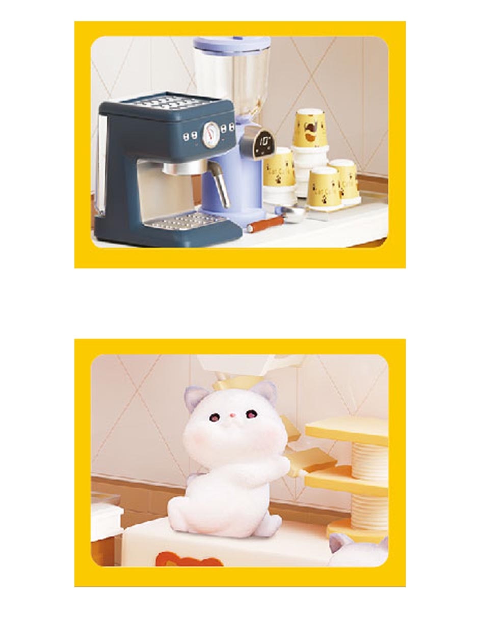 Casa miniatura cafetería DIY Assembling Cat Coffee Shop Set 4