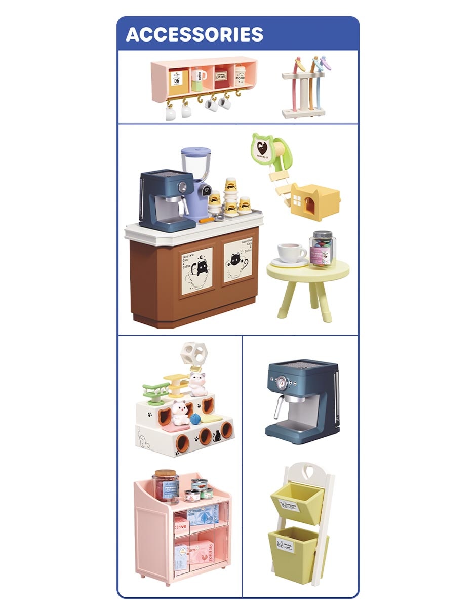 Casa miniatura cafetería DIY Assembling Cat Coffee Shop Set 5