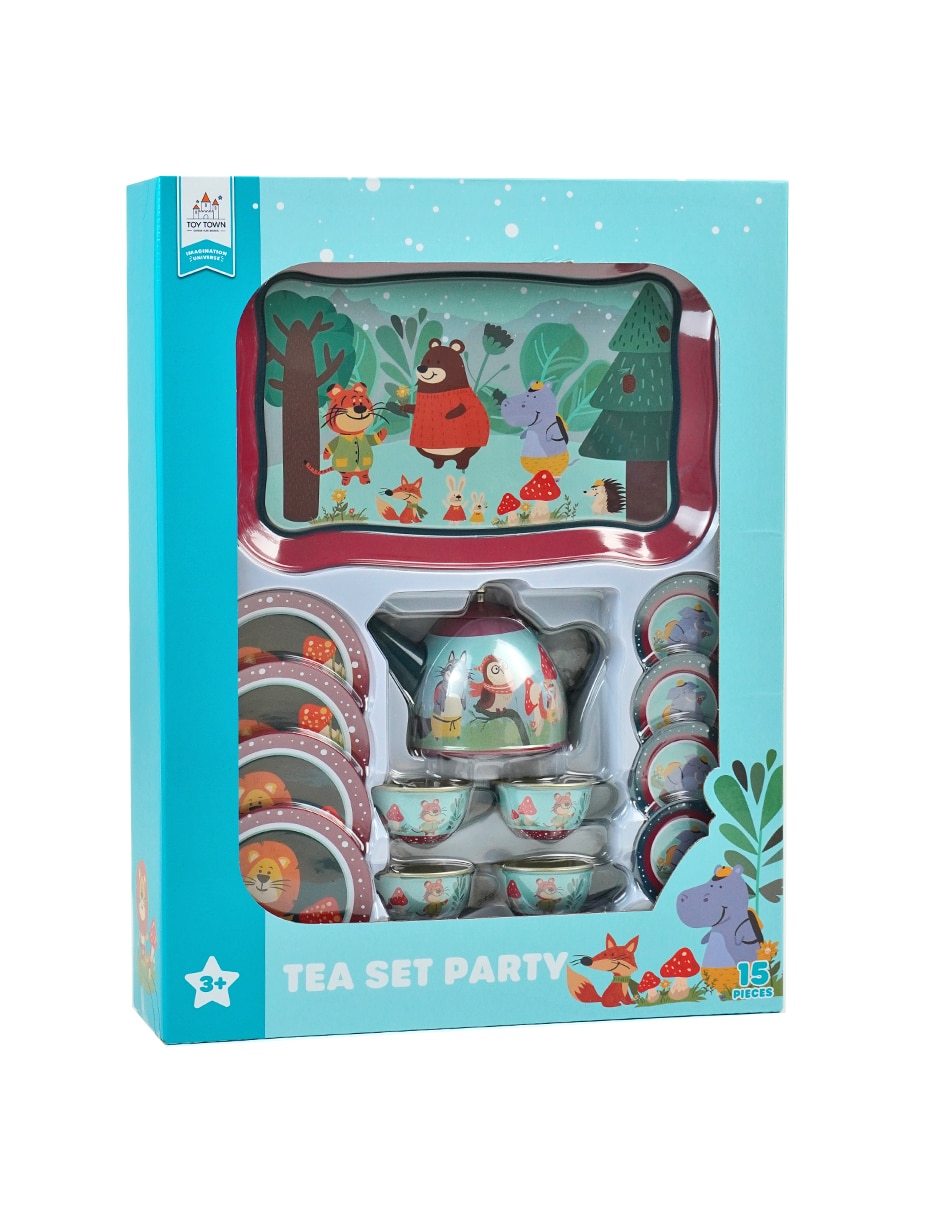 Set de fiesta de té animales del bosque juego de rol para niños 5