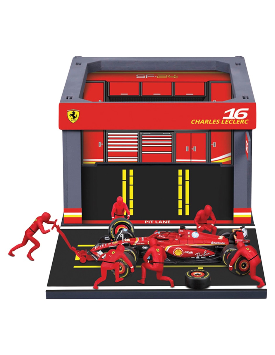Vehículo a escala pit stop ferrari sf-24 Charles Leclerc