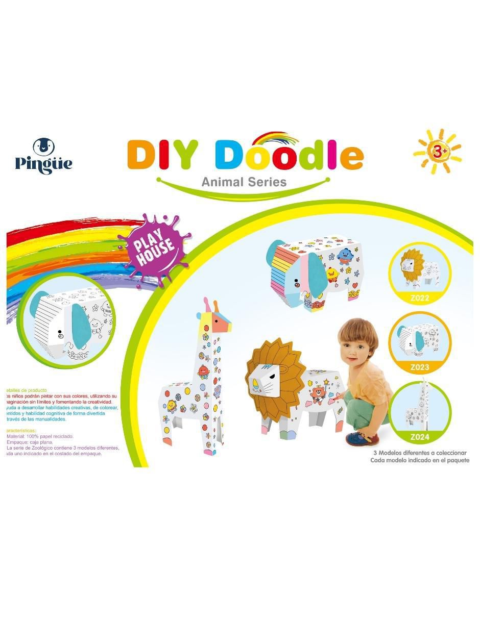 Figura armable de cartón para pintar, león. Diy doodle 5