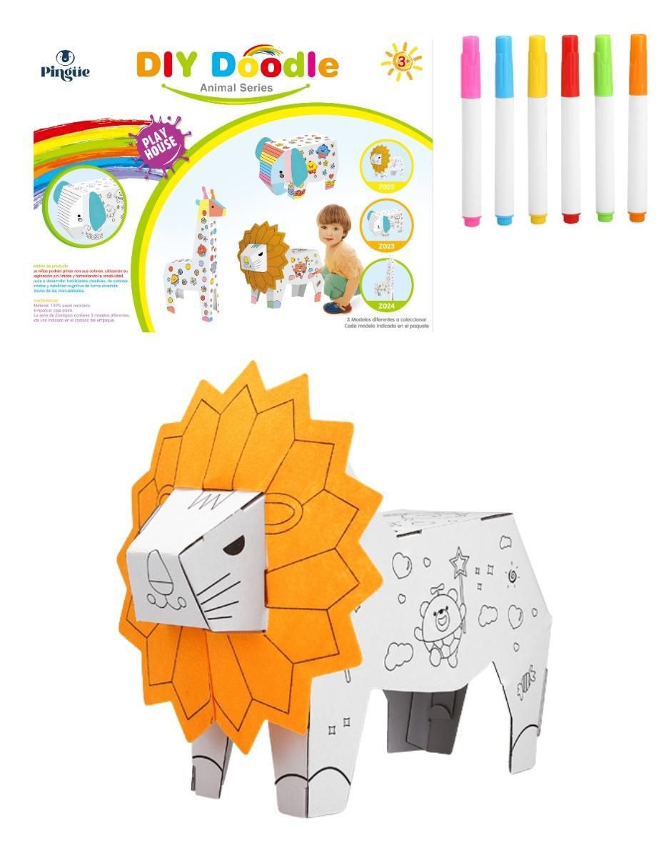 Figura armable de cartón para pintar, león. Diy doodle 6