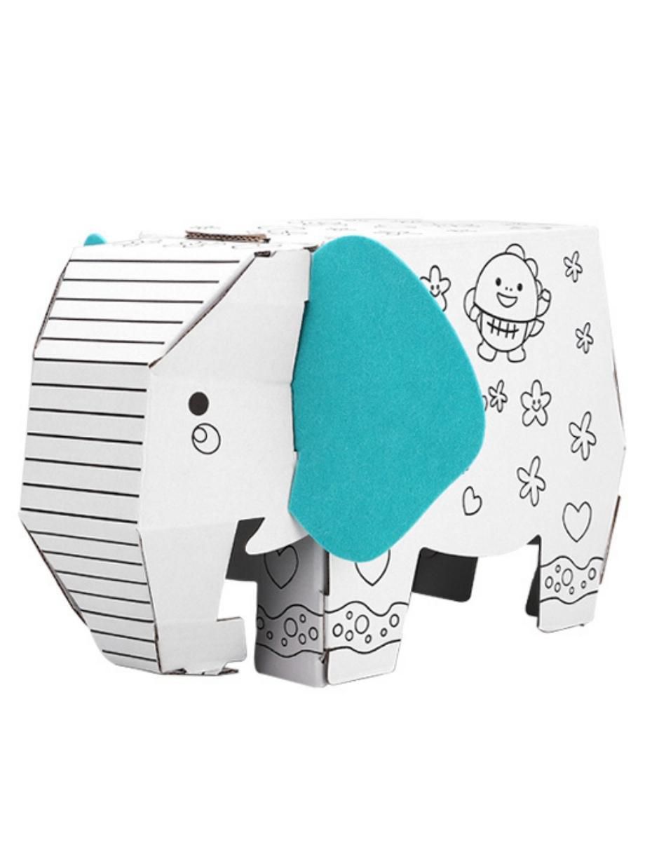 Figura armable de cartón para pintar, elefante. Diy doodle