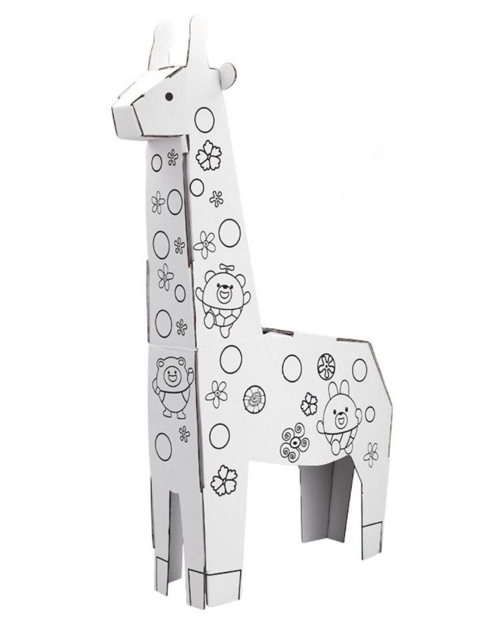 Figura armable de cartón para pintar, jirafa. Diy doodle