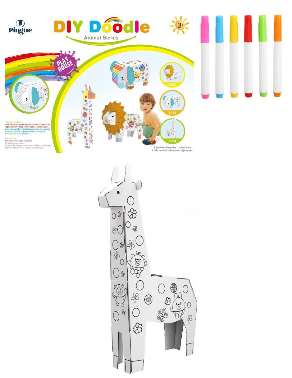 Figura armable de cartón para pintar, jirafa. Diy doodle 3