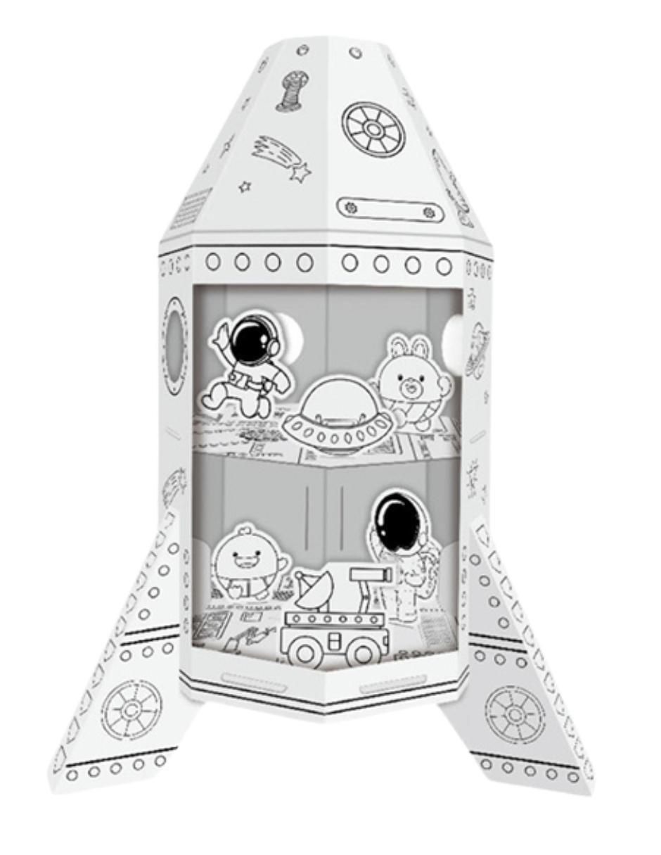 Figura armable de cartón para pintar, nave espacial. Diy doodle 4