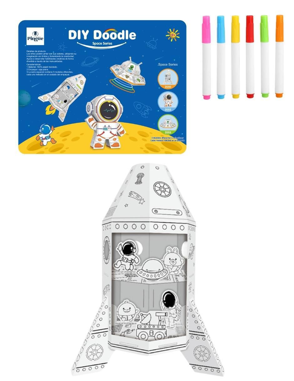 Figura armable de cartón para pintar, nave espacial. Diy doodle 6