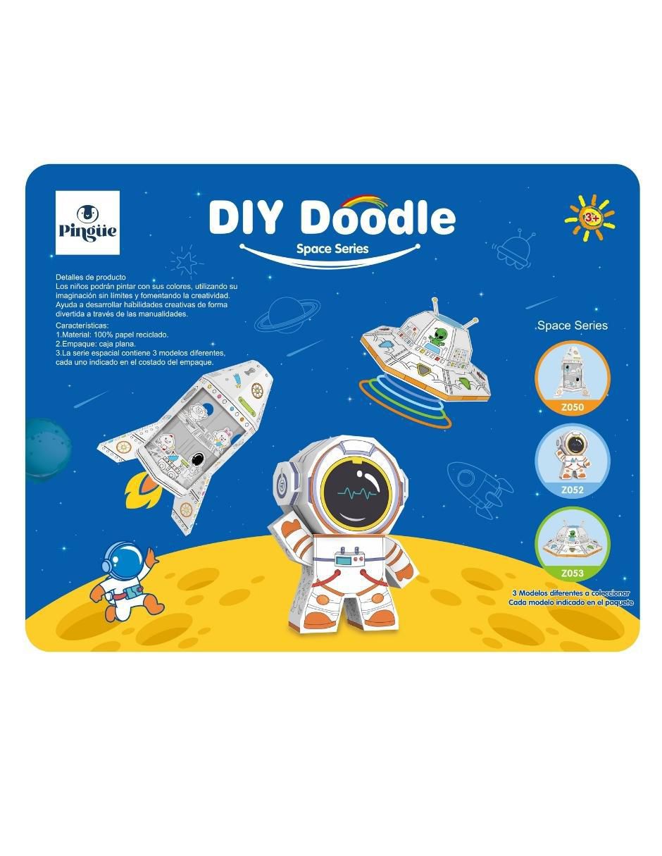 Figura armable de cartón para pintar, nave espacial. Diy doodle 7