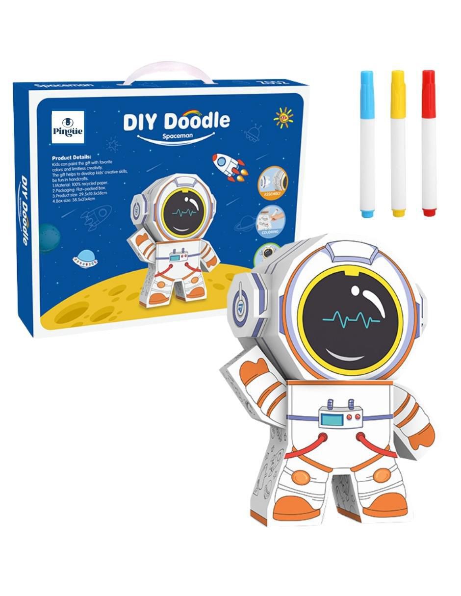 Figura armable de cartón para pintar, astronauta. Diy doodle 8