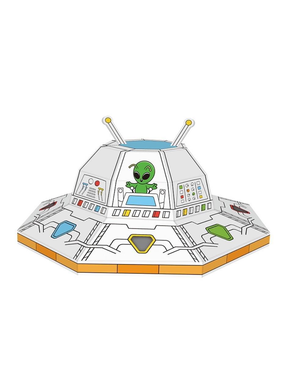 Figura armable de cartón para pintar, nave espacial ovni/ufo. Diy doodle
