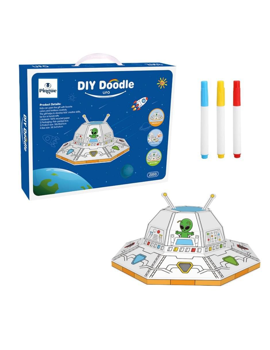 Figura armable de cartón para pintar, nave espacial ovni/ufo. Diy doodle 3