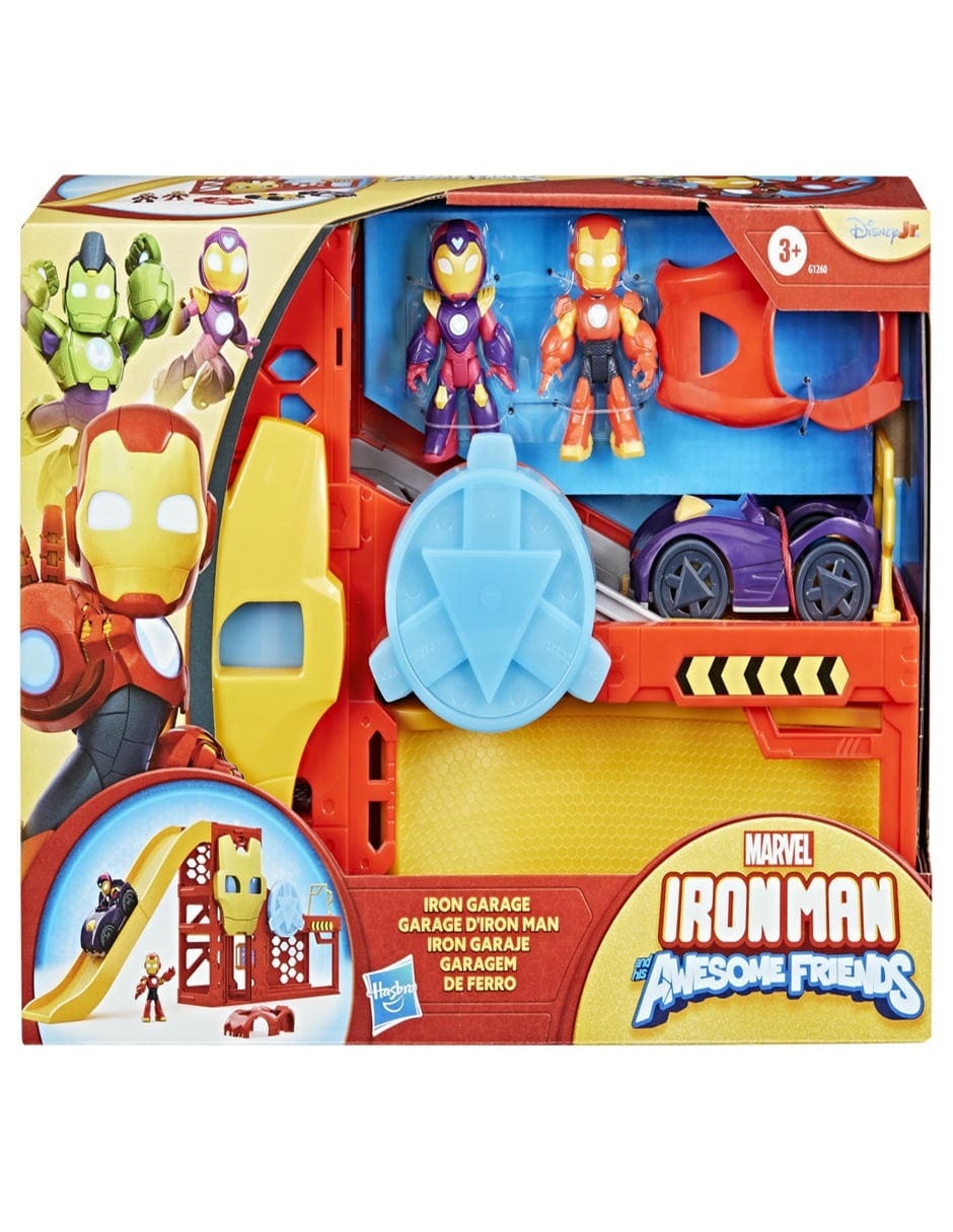 Set figuras de juguete articulada Iron Man y Sus Sorprendentes Amigos Iron Garaje 2 en 1 2
