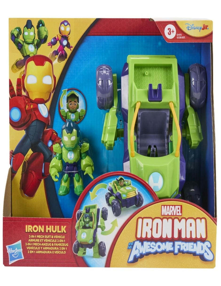 Set figuras acción articulada Iron Man And His Awesome Friends Iron Hulk Vehículo y Armadura 2 en 1 2 en 1 2