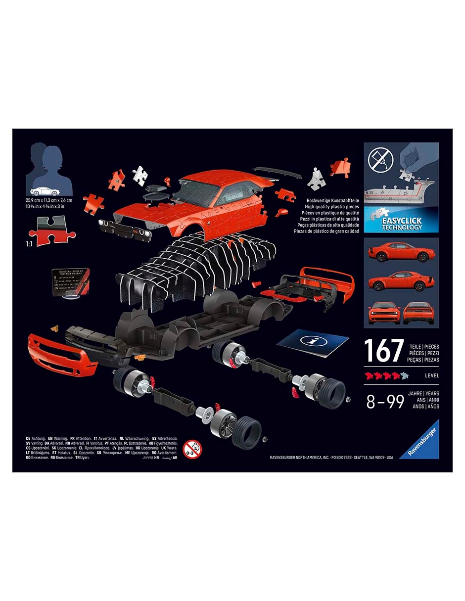 Rompecabezas 3D Autos clásicos Dodge Challenger R/T Scat Pack Widebody 167 piezas 4