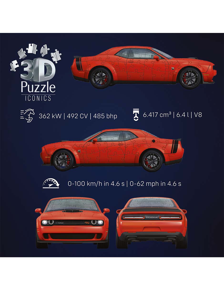 Rompecabezas 3D Autos clásicos Dodge Challenger R/T Scat Pack Widebody 167 piezas 6
