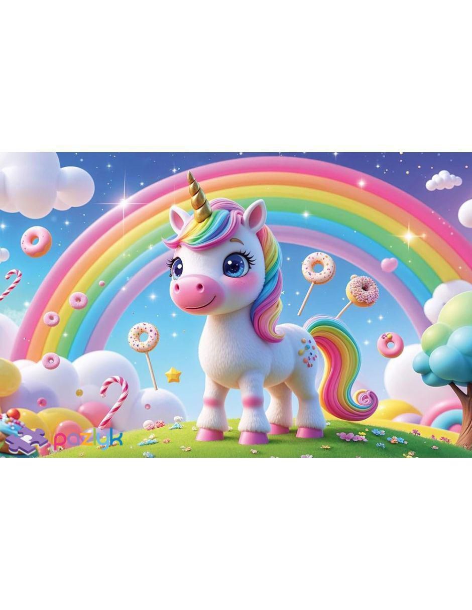 Rompecabezas Unicornio con Arcoiris y Dulces 60 piezas 2