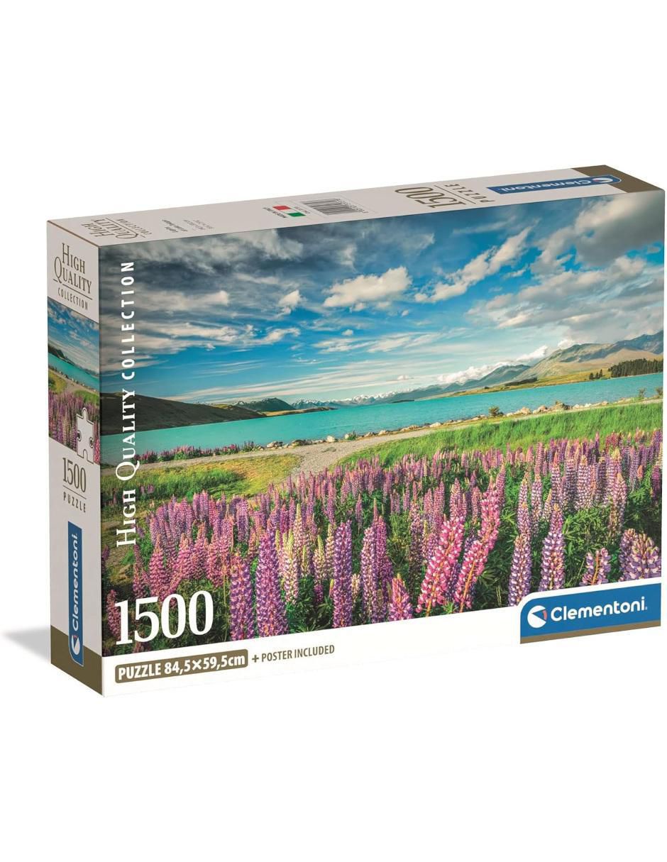 Rompecabezas Paisaje Flores Del Lago Tekapo En Nueva Zelanda (Compact Pro Ecología) 1500 piezas