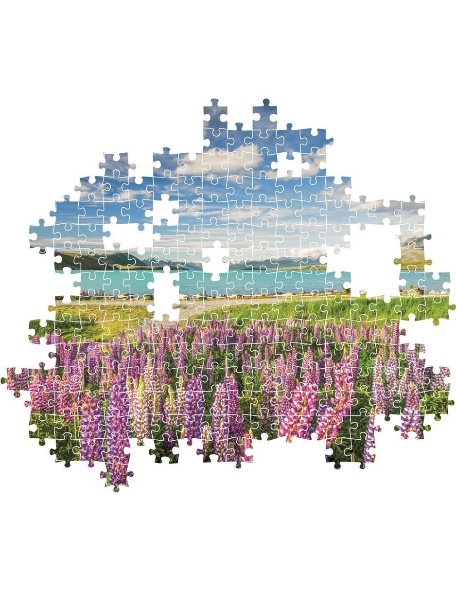 Rompecabezas Paisaje Flores Del Lago Tekapo En Nueva Zelanda (Compact Pro Ecología)  1500 piezas 3