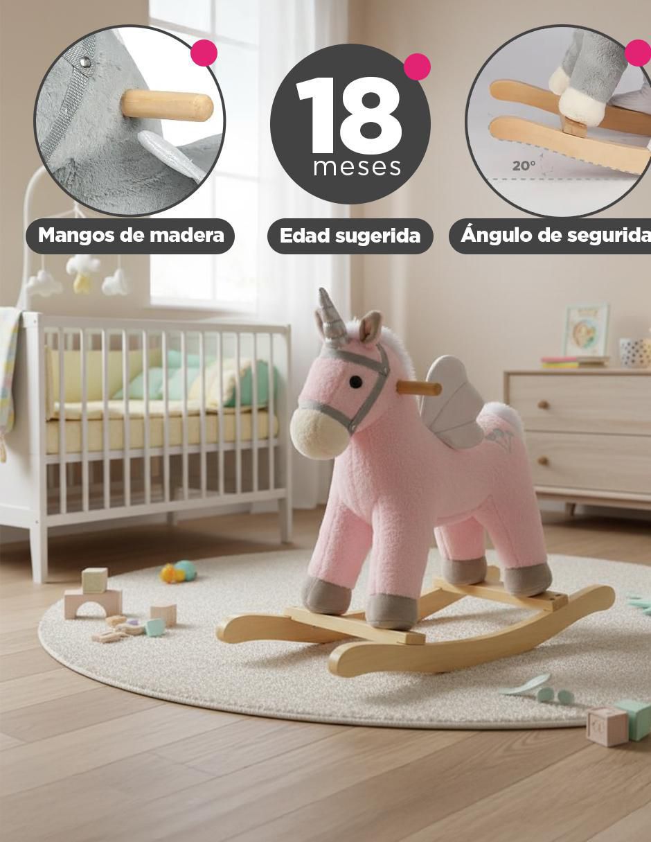 Balancín montable Unicornio Rosa de los Cielos con sonido de batería 4