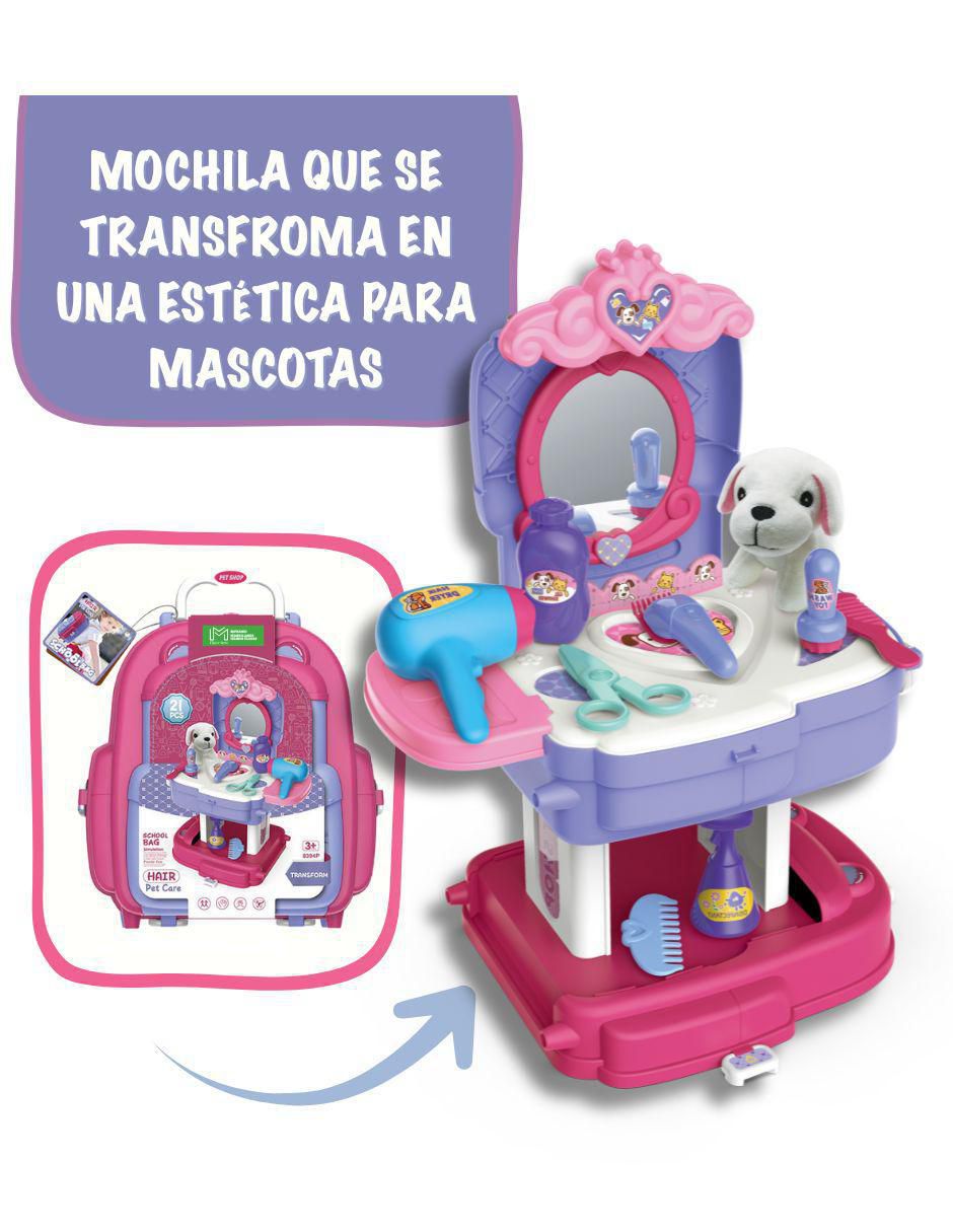 Set 2 en 1 Veterinaria y Belleza con Perrito de Peluche juego de rol para niños 4