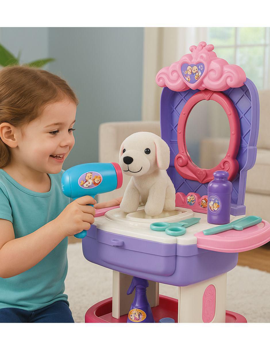 Set 2 en 1 Veterinaria y Belleza con Perrito de Peluche juego de rol para niños 7