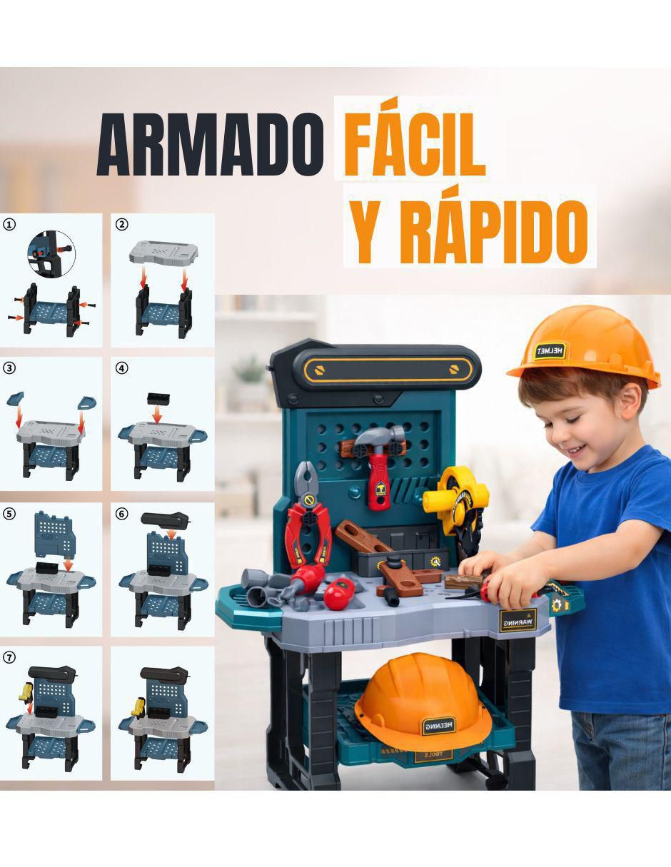 Mesa de Herramientas para Niños con Banco y Accesorios juego de rol para niños 8